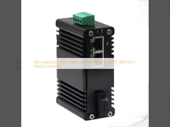 Mini Industrial 1-Port 1000X naar 2-Port 10/100/1000X 30W PoE+ Media Converter