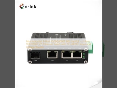 Mini Industriële 3-poorts 10/100/1000T 802.3at PoE + 1-poorts 100/1000X SFP Ethernet Switch met 12~48VDC Input en Voltage Booster