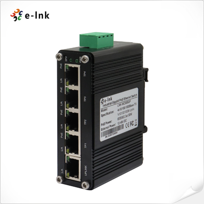 Mini Industrial Ethernet Switch 4 Havens Gigabit 802.3at PoE met 1 Havensopstraalverbinding