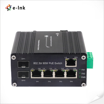 Industriële onbeheerde 4-poort 802.3bt 90W PoE-switch met 1-poort RJ45 & 2-poort SFP-vezel