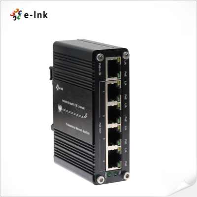Industrial 1-Port 802.3bt PoE++ naar 4-Port 802.3af/bij Gigabit PoE Extender