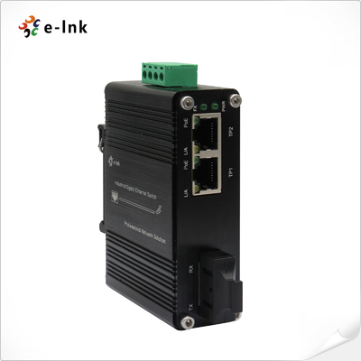 Mini Industrial 1-Port 100Base-FX naar 2-Port 10/100Base-T 30W PoE+ Media Converter