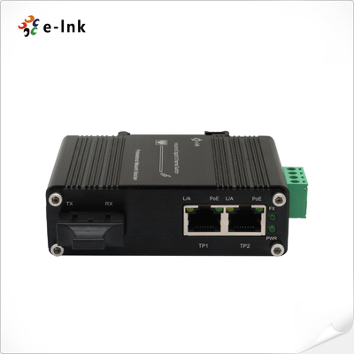 Mini Industrial 1-Port 1000X naar 2-Port 10/100/1000X 30W PoE+ Media Converter