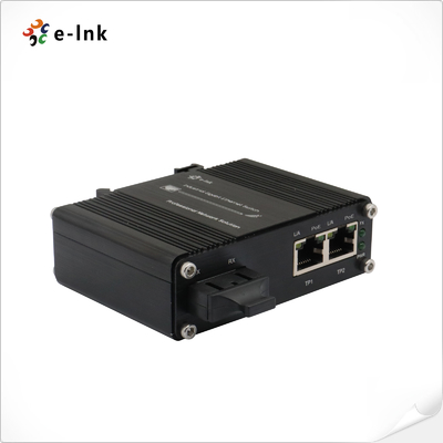 Mini Industrial 1-Port 100Base-FX naar 2-Port 10/100Base-T 90W PoE++ Media Converter