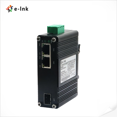 Mini Industrial 1-Port 100/1000X SFP naar 2-Port 10/100/1000T 90W PoE++ Media Converter
