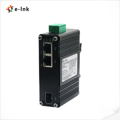 Mini Industrial 1-Port 100/1000X SFP naar 2-Port 10/100/1000T Ethernet Media Converter