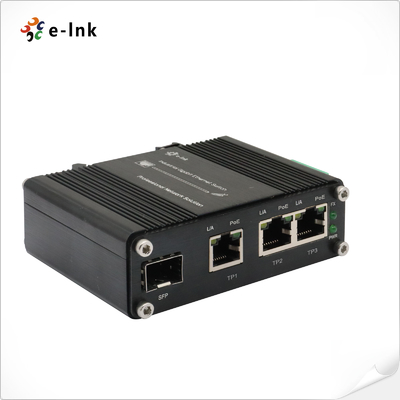 Mini Industriële 3-poorts 10/100/1000T 802.3at PoE + 1-poorts 100/1000X SFP Ethernet Switch met 12~48VDC Input en Voltage Booster