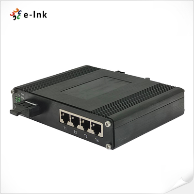 Industrial 4-Port 10/100/1000T 802.3bt PoE + 1-Port 100/1000BASE-X Ethernet Switch met SFP, SC, FC, ST Optioneel
