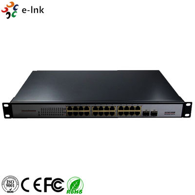 10/100/1000Mbps PoE-PSE Ethernet-switch van glasvezel naar koper: 2 SFP + 24 PoE