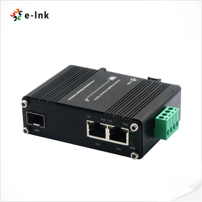 Mini Industrieel 1-poorts 100/1000X SFP naar 2-poorts 10/100/1000T 90W PoE++ Media Converter Ondersteunt IEEE802.3af/at PoE+(30W) of IEEE802.3bt PoE++ (90W)