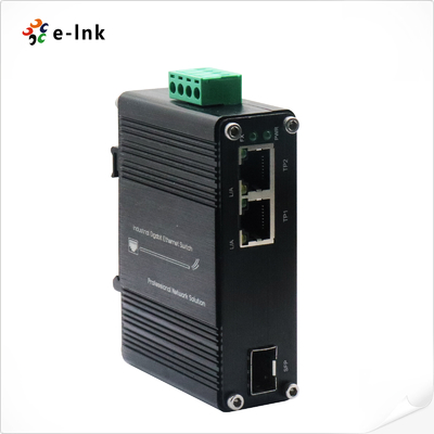Mini Industriële 1-poorts 100/1000X SFP naar 2-poorts 10/100/1000T Ethernet Media Converter Ondersteunt Full/Half-duplex, Auto-negotiatie