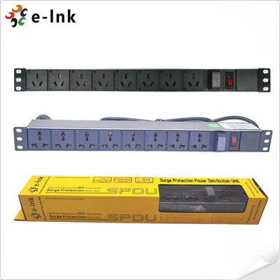 19 Inch 1U 8-poorts overspanningsbeveiliging PDU met UL94V-0 vlamvertragend materiaal