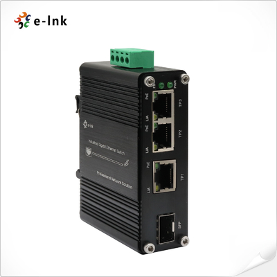 Mini Industriële 3-poorts 10/100/1000T 802.3at PoE + 1-poorts 100/1000X SFP Ethernet Switch met 12~48VDC Input en Voltage Booster