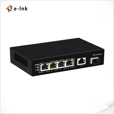 4-poort 10/100/1000BASE-T PoE en 1-poort Gigabit TP/SFP Uplink Ethernet Switch