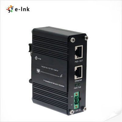 Industriële 2.5G PoE+ Injector 12-48V DC Input Gigabit Ethernet DIN-rail Wandmontage