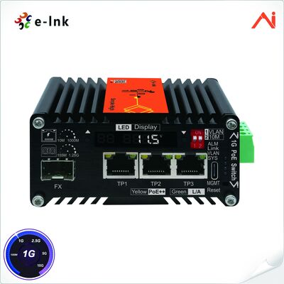 quality 3-poort 10/100/1000Base-T IEEE802.3bt PoE++ 90W naar 1-poort 100/1000BASE-X 
Mini Industrial AI Smart Managed PoE++ Ethernet Switch met spanningsverhoger factory