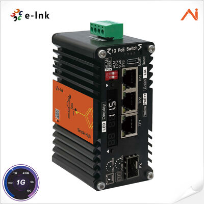 quality 3-poort 10/100/1000Base-T IEEE802.3at PoE+ 30W naar 1-poort 100/1000BASE-X 
Mini Industrial AI Smart Managed PoE+ Ethernet Switch met spanningsverhoger factory